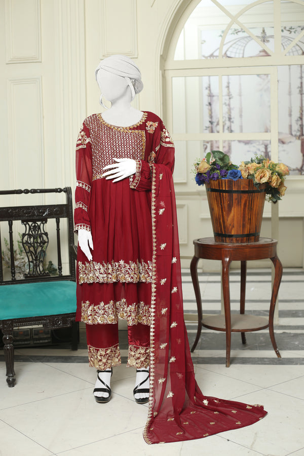 Chiffon fabric; Stitched 3-Piece Suits